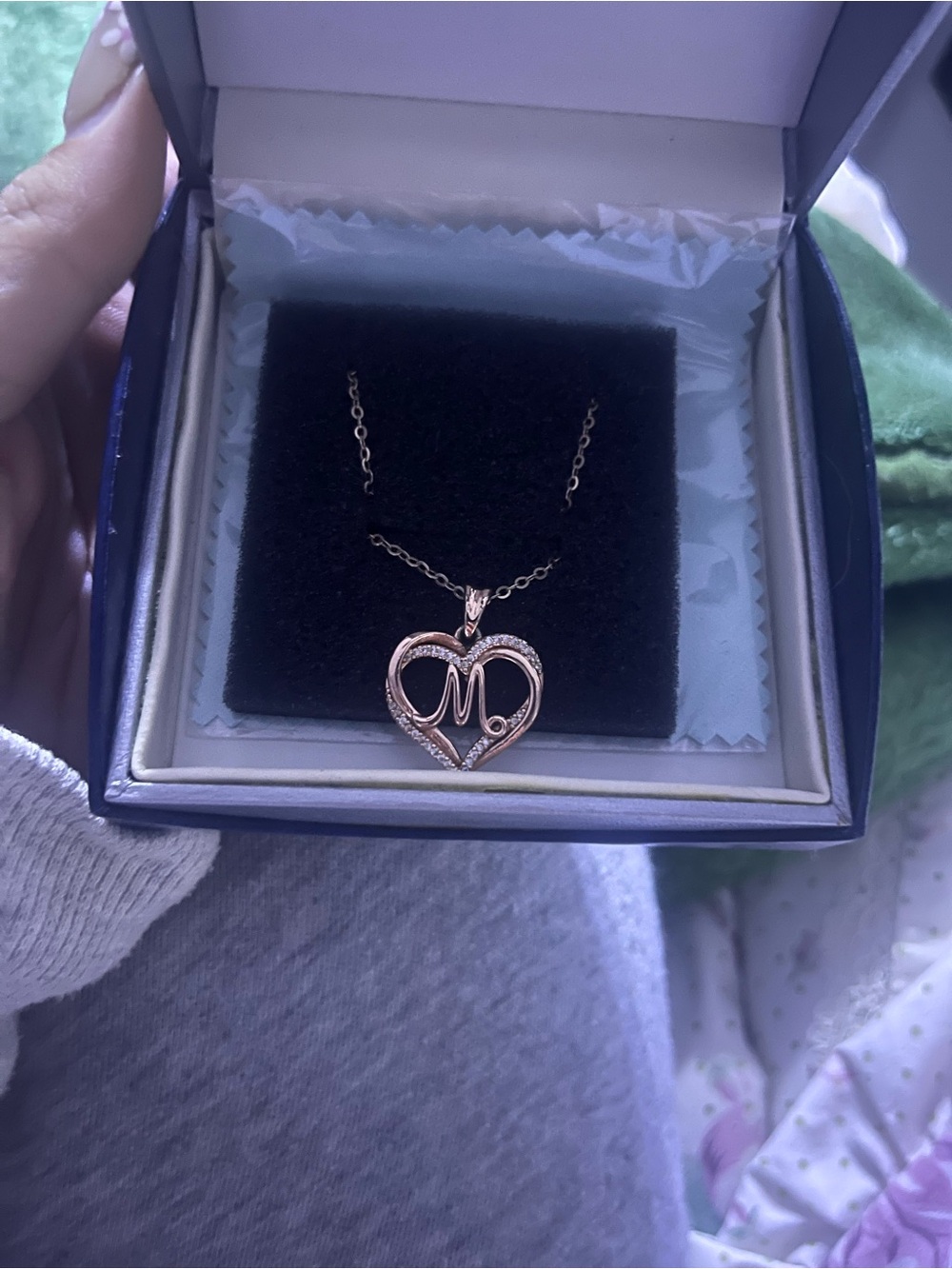 Personalized Rose Gold Heart 'M' Pendant Necklace